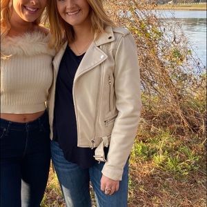 Zara white leather jacket